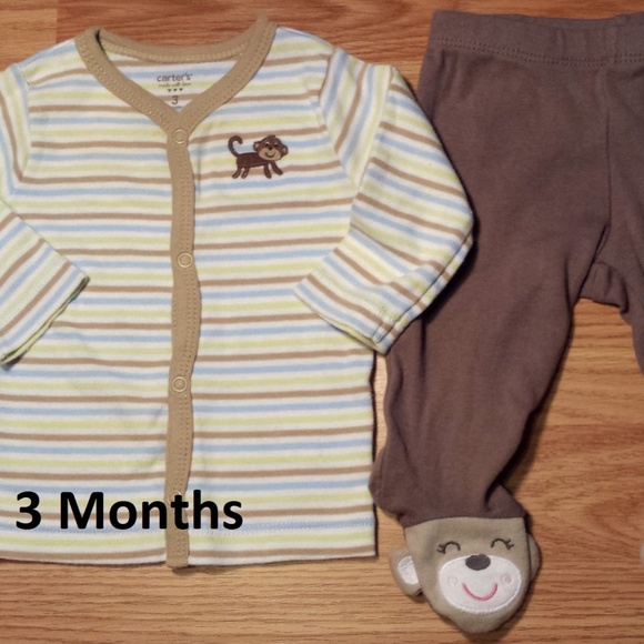 New NWT Carter Boy Brown Monkey Jacket Bodysuit Pants 3 Piece Set 3 month